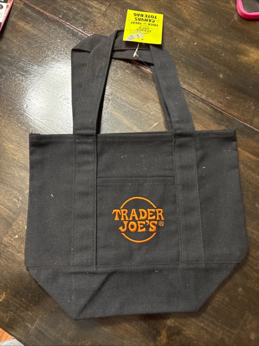 Trader Joe's Black Canvas Tote with Orange Logo